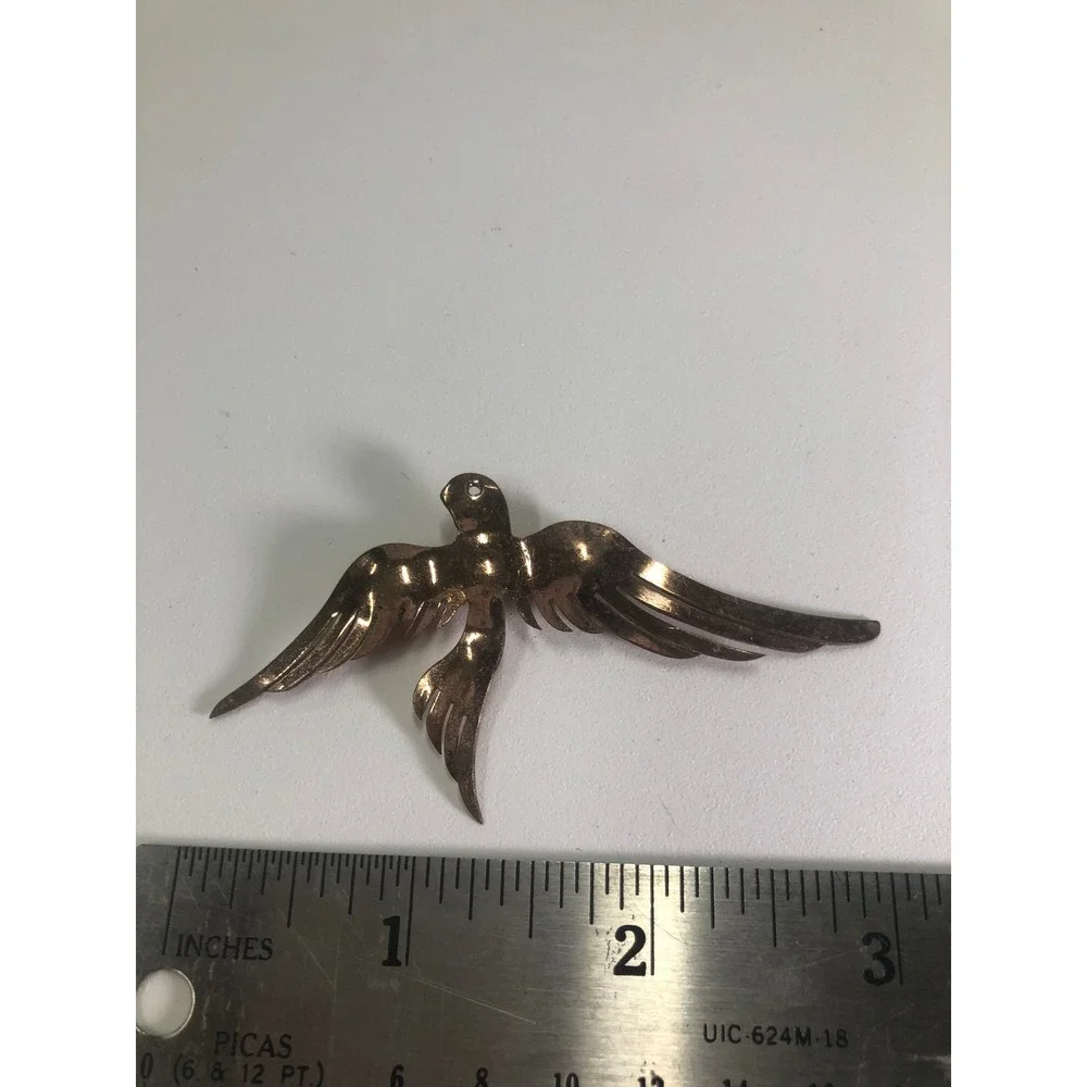 Vintage Copper Tone Flying Swallow Bird Brooch Pin Winged Metallic Jewelry 3